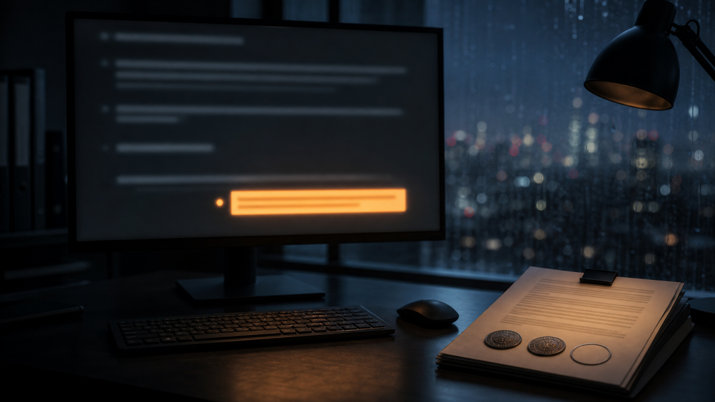 Sur l'écran, la réponse de l'assistant met un concurrent en lumière ; à côté, le dossier de l'entreprise reste dans l'ombre, son parcours de validation inachevé.