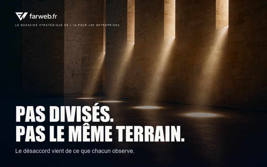 Plusieurs faisceaux de lumière traversent un grand hall de pierre et touchent le sol à des endroits différents.