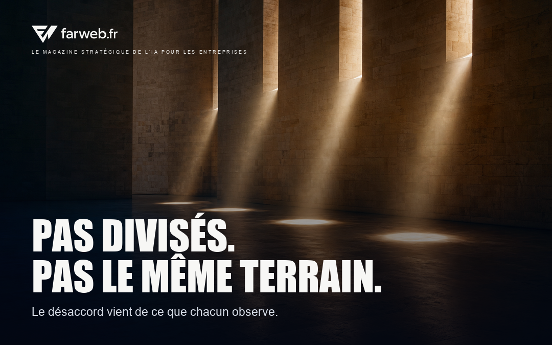Plusieurs faisceaux de lumière traversent un grand hall de pierre et touchent le sol à des endroits différents.