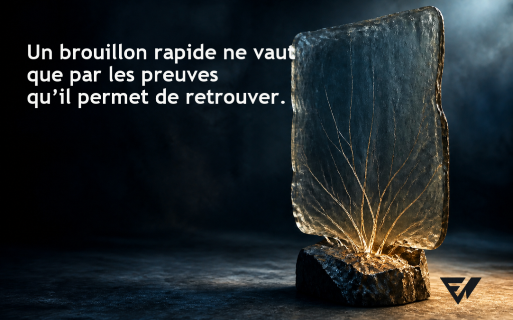 Plaque de verre encore brute, parcourue de veines lumineuses qui convergent vers un socle minéral unique.