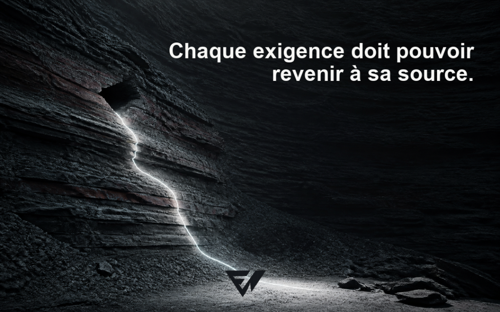 Fil de lumière continu traversant des strates de basalte depuis une cavité précise jusqu’au premier plan.
